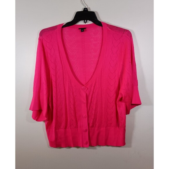Torrid Cropped Heart Short Sleeve Stretch Button Cardigan Shrug Hot Pink Size 4X - Picture 1 of 7